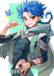 Rule 34 | 1boy, belt, blue hair, bracelet, braid, braided ponytail, capelet, child, cu chulainn (fate), earrings, fate/grand order, fate/grand order arcade, fate (series), floating hair, from side, g0ringo, highleg, highres, jewelry, long hair, long sleeves, looking at viewer, male focus, red eyes, setanta (fate), skin tight, smile, thumbs up, type-moon