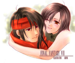 Rule 34 | 1boy, 1girl, 1990s (style), arms around neck, bare arms, brown eyes, brown hair, final fantasy, final fantasy vii, headband, hetero, long hair, mr.chinuck, one eye closed, red eyes, red headband, short hair, square enix, turtleneck, vincent valentine, wink, yuffie kisaragi