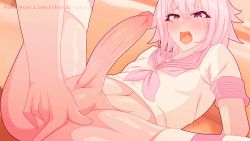 Rule 34 | 1boy, anal, anal fingering, animated, animated gif, astolfo (fate), blush, crossdressing, erection, fate/grand order, fate (series), fingering, highres, long hair, male focus, male penetrated, open mouth, penis, pink hair, purple eyes, school uniform, serafuku, spread legs, striped legwear, testicles, theobrobine, thighhighs, trap, uncensored, yaoi
