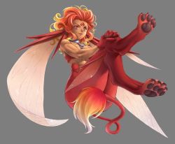 Rule 34 | 1girl, absurdres, animal legs, breasts, claws, collar, demon, demon girl, fairy, fairy wings, highres, insect wings, jue (ys), lion tail, official art, pawpads, red eyes, red hair, solo, tail, wings, ys, ys vi, ys vi ark of napishtim