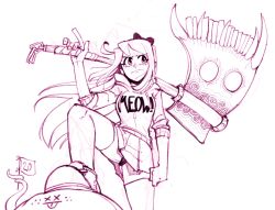 Rule 34 | 1girl, axe, blush, bow, clenched hand, closed mouth, fingernails, flag, freckles, gingrjoke, highres, holding, holding axe, holding flag, hood, hood down, hoodie, long hair, original, over shoulder, panties, shoes, sketch, skirt, sleeves rolled up, sneakers, stepped on, tearing up, teeth, tentacles, thighhighs, tongue, tongue out, underwear, weapon, weapon over shoulder, x x