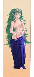 Rule 34 | 1girl, breasts, fire emblem, fire emblem: three houses, green eyes, green hair, highres, long hair, looking at viewer, nintendo, nipples, pointy ears, pomelomelon, small breasts, smile, solo, sothis (fire emblem), topless, twintails