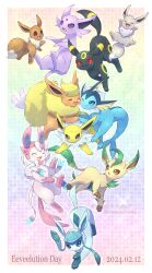 Rule 34 | :d, alopias, alternate color, blue eyes, blush, border, brown eyes, closed eyes, closed mouth, creatures (company), dated, eevee, espeon, flareon, game freak, gen 1 pokemon, gen 2 pokemon, gen 4 pokemon, gen 6 pokemon, glaceon, jolteon, leafeon, mixed-language commentary, nintendo, no humans, one eye closed, open mouth, pokemon, pokemon (creature), purple eyes, shiny pokemon, smile, sylveon, umbreon, vaporeon, white border