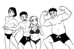 aged_up bikini catherine_deneuve digimon digimon_adventure_02 hoi_brothers long_hair muscular muscular_male one_eye_closed swimsuit wink