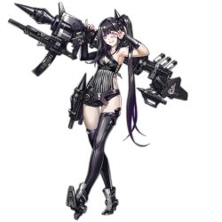 Rule 34 | &gt;:), 1girl, ammunition, architect (girls&#039; frontline), armpits, asymmetrical clothes, asymmetrical legwear, asymmetrical sleeves, belt, black footwear, black hair, black sleeves, black thighhighs, breasts, clenched teeth, collarbone, covered navel, cross-laced slit, evil smile, full body, girls&#039; frontline, grin, hair ornament, high heels, holding, holding rocket launcher, holding weapon, infukun, long hair, looking at viewer, medium breasts, nail polish, navel, official art, one side up, pale skin, photoshop (medium), pink eyes, rocket launcher, sangvis ferri, shirt, short shorts, shorts, silver footwear, simple background, smile, solo, standing, striped clothes, striped shirt, teeth, thighhighs, transparent background, uneven legwear, v, v-shaped eyebrows, v over eye, very long hair, weapon