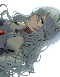 Rule 34 | 1girl, absurdres, alternate hair length, alternate hairstyle, ayanami rei, blue hair, breasts, closed mouth, evangelion: 3.0+1.0 thrice upon a time, expressionless, highres, hotaboshi yazuki, long hair, neon genesis evangelion, official alternate hair length, official alternate hairstyle, plugsuit, rebuild of evangelion, red eyes, simple background, solo, yaduki100