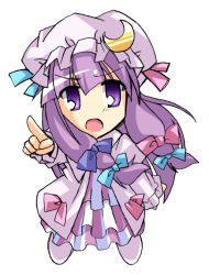 Rule 34 | 1girl, bad id, bad pixiv id, chibi, female focus, hair ribbon, hat, long hair, open mouth, patchouli knowledge, pointing, pure (artist), pure (kawamoto nami), purple eyes, purple hair, ribbon, solo, touhou