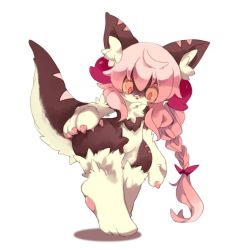 Rule 34 | androgynous, cat, full body, furry, gender request, inumimi-syndrome, long hair, pink eyes, pink hair, ponytail, simple background, solo, white background