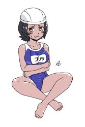 Rule 34 | 1girl, acesrulez, bare shoulders, black hair, blue one-piece swimsuit, breasts, brown eyes, competition swimsuit, cross, crossed arms, hat, highleg, highleg swimsuit, kemono friends, large breasts, looking at viewer, one-piece swimsuit, open mouth, short hair, swimsuit, western lowland gorilla (kemono friends)