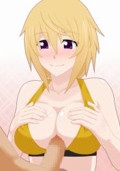 Rule 34 | 10s, artist request, bikini, bikini top only, blush, breasts, censored, charlotte dunois, cleavage, highres, infinite stratos, paizuri, penis, smile, swimsuit