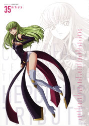 Rule 34 | 00s, 1girl, absurdres, boots, c.c., code geass, detached sleeves, green hair, high heels, highres, kimura takahiro, legs, long hair, multiple persona, official art, solo, thigh boots, thighhighs, yellow eyes, zoom layer