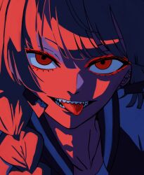 1girl bocchi_the_rock! bow braid collarbone earrings highres hiroi_kikuri jewelry looking_at_viewer red_eyes sharp_teeth solo teeth tongue tongue_out yukahire