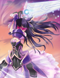 Rule 34 | 10s, 1girl, date a live, gauntlets, himonoata, holding, long hair, looking at viewer, ponytail, red eyes, solo, td, wind, yatogami tooka