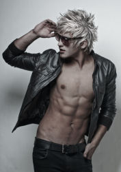 Rule 34 | 1boy, belt, blonde hair, cosplay, cosplay photo, glasses, jacket, k&#039; (kof), male focus, open clothes, open shirt, photo (medium), photo (object), shirt, snk, solo, standing, sunglasses, the king of fighters