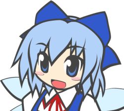 Rule 34 | 1girl, animated, animated gif, blue eyes, blue hair, blush stickers, bow, cirno, female focus, hair bow, kagi, lowres, matching hair/eyes, neck ribbon, no nose, open mouth, ribbon, smile, solo, embodiment of scarlet devil, touhou, upper body, wings