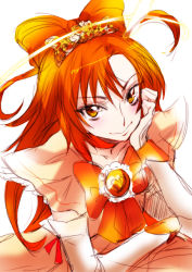 Rule 34 | 10s, 1girl, blush, bow-shaped hair, cure sunny, cure sunny (princess form), hino akane (smile precure!), long hair, looking at viewer, magical girl, orange theme, precure, red eyes, red hair, smile, smile precure!, solo, tima