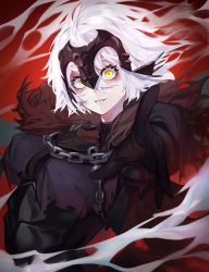 Rule 34 | 1girl, absurdres, armor, black gloves, chain, covered erect nipples, fate/grand order, fate (series), fur trim, gloves, hair between eyes, highres, jeanne d&#039;arc (fate), jeanne d&#039;arc alter (avenger) (fate), jeanne d&#039;arc alter (fate), looking at viewer, parted lips, reaching, reaching towards viewer, sb lama, smile, solo, teeth, torn clothes, turtleneck, upper body, white hair, wide-eyed, yellow eyes