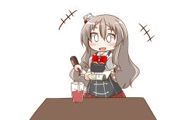 Rule 34 | 0 0, 1girl, bottle, bow, bowtie, commentary request, corset, cowboy shot, glass, grey hair, hat, highres, holding, holding bottle, kantai collection, mini hat, miniskirt, nanakusa suzuna, pola (kancolle), pouring, red bow, red bowtie, red skirt, simple background, skirt, solo, table, thick eyebrows, tilted headwear, wavy hair, white background, wine bottle