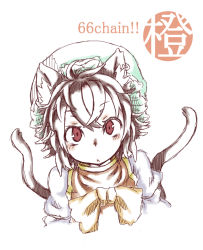 Rule 34 | 1girl, animal ears, bad id, bad pixiv id, bow, brown eyes, brown hair, cat ears, cat tail, character name, chen, earrings, hat, jewelry, multiple tails, nekomata, osaname riku, short hair, sketch, solo, tail, touhou
