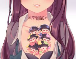 Rule 34 | 1girl, blush, brothers, brown hair, character request, dt.calico, happy birthday, heart, heart-shaped pupils, long sleeves, looking at viewer, male focus, matsuno choromatsu, matsuno ichimatsu, matsuno jyushimatsu, matsuno karamatsu, matsuno osomatsu, matsuno todomatsu, osomatsu-kun, osomatsu-san, osomatsu (series), sextuplets, short hair, siblings, symbol-shaped pupils, wall-eyed
