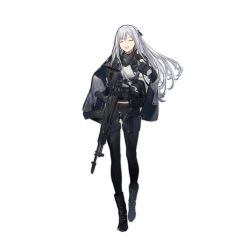 Rule 34 | 1girl, ak-12, ak-12 (girls&#039; frontline), ankle boots, assault rifle, bag, belt, black footwear, black gloves, black jacket, black pants, boots, braid, breasts, brown background, closed eyes, collar, copyright name, duoyuanjun, facing viewer, french braid, full body, girls&#039; frontline, gloves, gradient background, gun, jacket, jacket on shoulders, kalashnikov rifle, long hair, long sleeves, looking at viewer, medium breasts, official art, open clothes, open jacket, open mouth, pale skin, pants, rifle, shadow, simple background, smile, solo, standing, straight hair, transparent background, underbust, walking, weapon, white hair