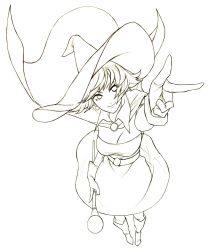 Rule 34 | 1girl, boots, breasts, cape, cleavage, commentary request, dragon quest, dragon quest iii, dress, earrings, gloves, hat, jewelry, mage (dq3), mayakaek, monochrome, short hair, smile, solo, staff, wand, weapon, witch hat