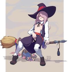 Rule 34 | 10s, 1girl, basket, black panties, broom, broom riding, clothed masturbation, clothes lift, clothing aside, collaboration, female masturbation, fingering, flat chest, full body, hair over one eye, hat, highres, kollerss, little witch academia, long hair, maizken, masturbation, mushroom, nipples, open clothes, open shirt, panties, panties aside, pink hair, pussy, pussy juice, red eyes, shirt, sitting, skirt, skirt lift, smile, solo, sucy manbavaran, thighhighs, uncensored, underwear, white thighhighs, witch hat, wrist cuffs