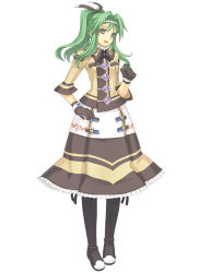 Rule 34 | 1girl, :d, atelier (series), atelier lise, black thighhighs, blue eyes, boots, circlet, dress, female focus, flat chest, frilled skirt, frills, gem, gloves, green eyes, green hair, gust, hair between eyes, hair ribbon, twirling hair, hairband, high ponytail, highres, hilda (atelier), long hair, long skirt, looking at viewer, matching hair/eyes, necktie, official art, open mouth, pleated skirt, ponytail, ribbon, sidelocks, simple background, skirt, smile, solo, standing, strap, thighhighs, turtleneck, watanuki nao, white background