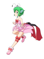Rule 34 | 1girl, :o, alternate costume, antennae, aqua eyes, bare arms, bare legs, bare shoulders, bobby socks, bow, brooch, butterfly wings, cato (monocatienus), choker, collarbone, commentary request, dress, flat chest, footwear bow, full body, green hair, head wings, insect wings, jewelry, leg ribbon, looking at viewer, parted lips, partial commentary, pink dress, pink footwear, red bow, red ribbon, ribbon, shoes, short dress, short hair, sidelocks, simple background, socks, solo, strapless, strapless dress, thighs, tiara, touhou, white background, white socks, wings, wriggle nightbug, wrist cuffs