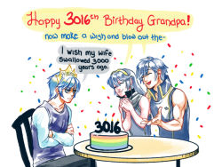 Rule 34 | 1girl, 2boys, alternate costume, bags under eyes, birthday, birthday cake, blue hair, cake, candle, chrom (fire emblem), comic, confetti, contemporary, english text, father and daughter, fire emblem, fire emblem: mystery of the emblem, fire emblem awakening, food, grandfather and granddaughter, grandfather and grandson, headband, hollyfig, lucina (fire emblem), marth (fire emblem), marth (fire emblem awakening), multiple boys, nintendo, rainbow, super smash bros., tiara, time paradox, unamused