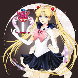 Rule 34 | 1girl, :d, bad id, bad pixiv id, bishoujo senshi sailor moon, blonde hair, blue sailor collar, bow, brooch, choker, cowboy shot, crescent moon, double bun, earrings, elbow gloves, floating, floating object, gem, gloves, hair bun, hair ornament, harp, heart, heart brooch, instrument, jewelry, l (lebata96), long hair, moon, open mouth, parted bangs, pearl (gemstone), pink bow, pretty guardian sailor moon, princess sailor moon, sailor collar, sailor moon, shirataki kaiseki, smile, solo, stud earrings, tiara, tsukino usagi, twintails, very long hair, white gloves