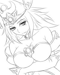 Rule 34 | bare shoulders, breasts, cleavage, collarbone, duel monster, gloves, hat, lineart, long hair, magical erudite junon, monochrome, pataneet, tagme, yu-gi-oh!, yuu-gi-ou, yu-gi-oh! duel monsters