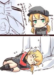 Rule 34 | 10s, 1boy, 1girl, :3, :t, admiral (kancolle), blonde hair, blush, comic, curled up, hand on another&#039;s head, hat, headpat, inazuma (kancolle), kantai collection, md5 mismatch, military, military uniform, partially colored, pout, prinz eugen (kancolle), resized, resolution mismatch, soramuko, source larger, translation request, uniform, upper body, white background