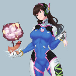 Rule 34 | 1girl, artist request, ball busting, bar censor, bdsm, black eyes, black hair, blue background, blue bodysuit, bodysuit, breasts, castration, cbt, censored, cum, d.va (overwatch), disembodied penis, ero guro, facial tattoo, femdom, gloves, grin, guro, headset, long hair, medium breasts, overwatch, overwatch 1, parted lips, penis, shiny clothes, simple background, skin tight, smile, spacezin, squeezing testicles, strong woman, sweat, tattoo, teeth, testicle grab, testicles, veins, white gloves, x-ray