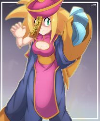 Rule 34 | 1girl, absurdres, breasts, chinese clothes, cleavage, cleavage cutout, clothing cutout, cosplay, hat, highres, lei lei (cosplay), medium breasts, mega man (series), mega man legends (series), robarts hallway, roll caskett (mega man), vampire (game)