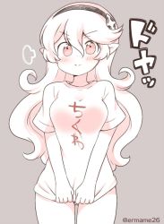 Rule 34 | 1girl, alternate costume, closed mouth, corrin (female) (fire emblem), corrin (fire emblem), eromame, fire emblem, fire emblem fates, grey background, hairband, long hair, nintendo, pointy ears, short sleeves, simple background, smile, solo, twitter username