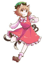 Rule 34 | 1girl, :o, animal ears, bow, brown eyes, brown hair, cat ears, cat girl, cat tail, chen, female focus, hat, multiple tails, short hair, simple background, sketch, socks, solo, tail, tamaki hakobe, touhou, white background, white socks