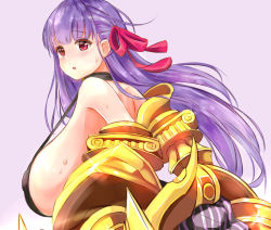 Rule 34 | 10s, 1girl, bad id, bad pixiv id, bare back, bare shoulders, belt collar, bodysuit, bow, breasts, claws, collar, fate/extra, fate/extra ccc, fate/grand order, fate (series), gigantic breasts, hair bow, hair ribbon, highres, long hair, passionlip (fate), purple hair, ribbon, sideboob, solo, yeyebirdie