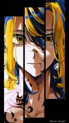 Rule 34 | 1boy, bell, black hair, blonde hair, blood, blood from mouth, blood on face, closed mouth, collarbone, earrings, hair between eyes, hanemiya kazutora, highres, jewelry, long hair, looking at viewer, male focus, mee sanyo, multicolored hair, neck tattoo, portrait, single earring, solo, tattoo, tokyo revengers, twitter username, two-tone hair, yellow eyes