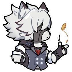 Rule 34 | 1boy, animal ear fluff, animal ears, arm behind back, black vest, chibi, chibi only, chinese commentary, closed mouth, collared vest, commentary request, cropped torso, highres, male focus, pocket watch, profile, shirt, simple background, solo, vest, von lycaon, watch, white background, white hair, white shirt, wolf boy, wolf ears, youtho, zenless zone zero