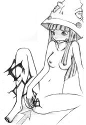 Rule 34 | 00s, 1girl, blush, breasts, eruka frog, monochrome, navel, pussy, solo, soul eater, uncensored, vaginal