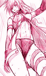 Rule 34 | 10s, abs, asaga aoi, bare shoulders, cape, coat, elbow gloves, final fantasy, final fantasy xiii, fingerless gloves, gloves, hairy, lightning farron, long hair, looking down, monochrome, muscular, open clothes, open coat, panties, pubic hair, sketch, sweat, thong, trench coat, underwear