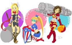 Rule 34 | 3girls, avengers (series), blush, captain america, genderswap, genderswap (mtf), iron man, marvel, multiple girls, thor (marvel)
