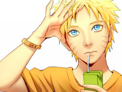 Rule 34 | 1boy, blonde hair, blue eyes, face, facial mark, kirabbq, male focus, naruto, naruto (series), short hair, simple background, solo, spiked hair, uzumaki naruto, whiskers, white background