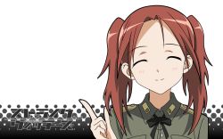 Rule 34 | 00s, 1girl, alternate hairstyle, brown hair, closed eyes, minna-dietlinde wilcke, red hair, simple background, solo, strike witches, twintails, vector trace, wallpaper, world witches series