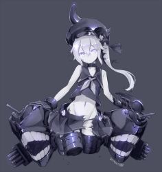 Rule 34 | 10s, 1girl, 2014, abyssal ship, amputee, black gloves, choker, colored skin, cowboy shot, dated, destroyer princess, double amputee, flat chest, gloves, grey eyes, groin, hat, kantai collection, long hair, nagian, navel, no legs, school uniform, serafuku, side ponytail, signature, skirt, sleeveless, solo, thighhighs, torn clothes, torn skirt, white hair, white skin