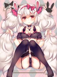 Rule 34 | 1girl, animal ears, azur lane, bare shoulders, black panties, black thighhighs, blush, bow, breasts, cameltoe, chestnut mouth, collarbone, commentary request, crop top, detached sleeves, garter straps, hair between eyes, hair bow, hairband, highres, laffey (azur lane), long hair, md5 mismatch, panties, parted lips, puffy short sleeves, puffy sleeves, rabbit ears, red bow, red eyes, red hairband, red ribbon, resolution mismatch, ribbon, short sleeves, silver hair, small breasts, solo, source smaller, suzunone rena, thighhighs, twintails, underwear, very long hair, wrist cuffs