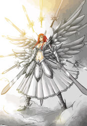 Rule 34 | 1girl, angry, armor, armored dress, breasts, cleavage, echoes1, erza scarlet, fairy tail, gauntlets, hair over one eye, highres, ko-&gt;u, large breasts, long hair, md5 mismatch, midriff, navel, red hair, resized, resolution mismatch, sbalac, solo, source smaller, sword, upscaled, weapon