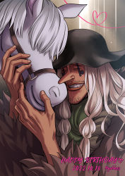Rule 34 | 2022, dated, doc q, facial hair, fur trim, happy birthday, hat, highres, horse, long hair, one piece, smile, standing, stronger (one piece), upper body, youkan (tako)
