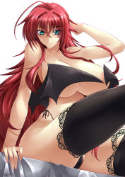 Rule 34 | 10s, 1girl, ahoge, aqua eyes, arm up, blush, breasts, cameltoe, convenient censoring, curvy, haganef, high school dxd, huge breasts, long hair, looking at viewer, red hair, rias gremory, sitting, smile, solo, thighhighs, topless, very long hair, wide hips, wing censor, wings